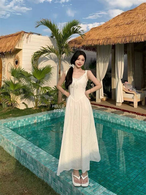 Cotton Spaghetti Straps Midi Dresses